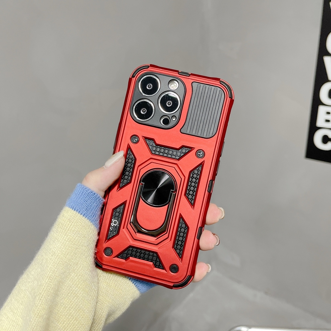 Husa de protectie, Vafy, compatibila cu Apple iPhone 13 Pro Max Defender, Model 4 cu suport, Rosu