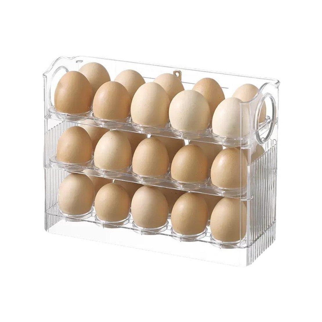 Suport Organizator pentru Oua, Vafy, Capacitate 30 Oua, Pentru Usa Frigiderului, 3 Straturi, din Plastic, Transparent