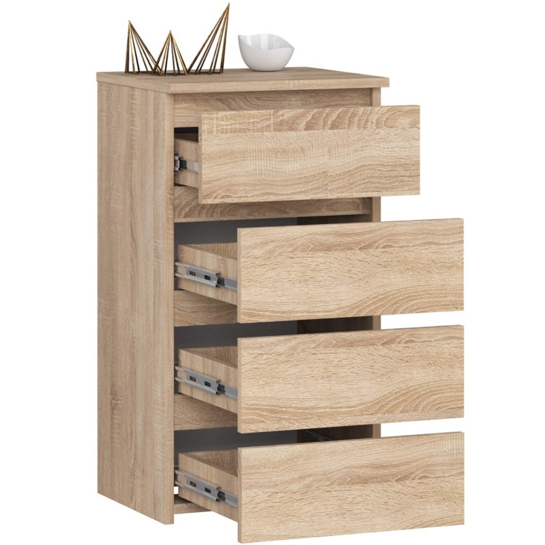 Comoda cu 4 sertare, PAL laminat 16mm, 40x35x74 cm, stejar sonoma