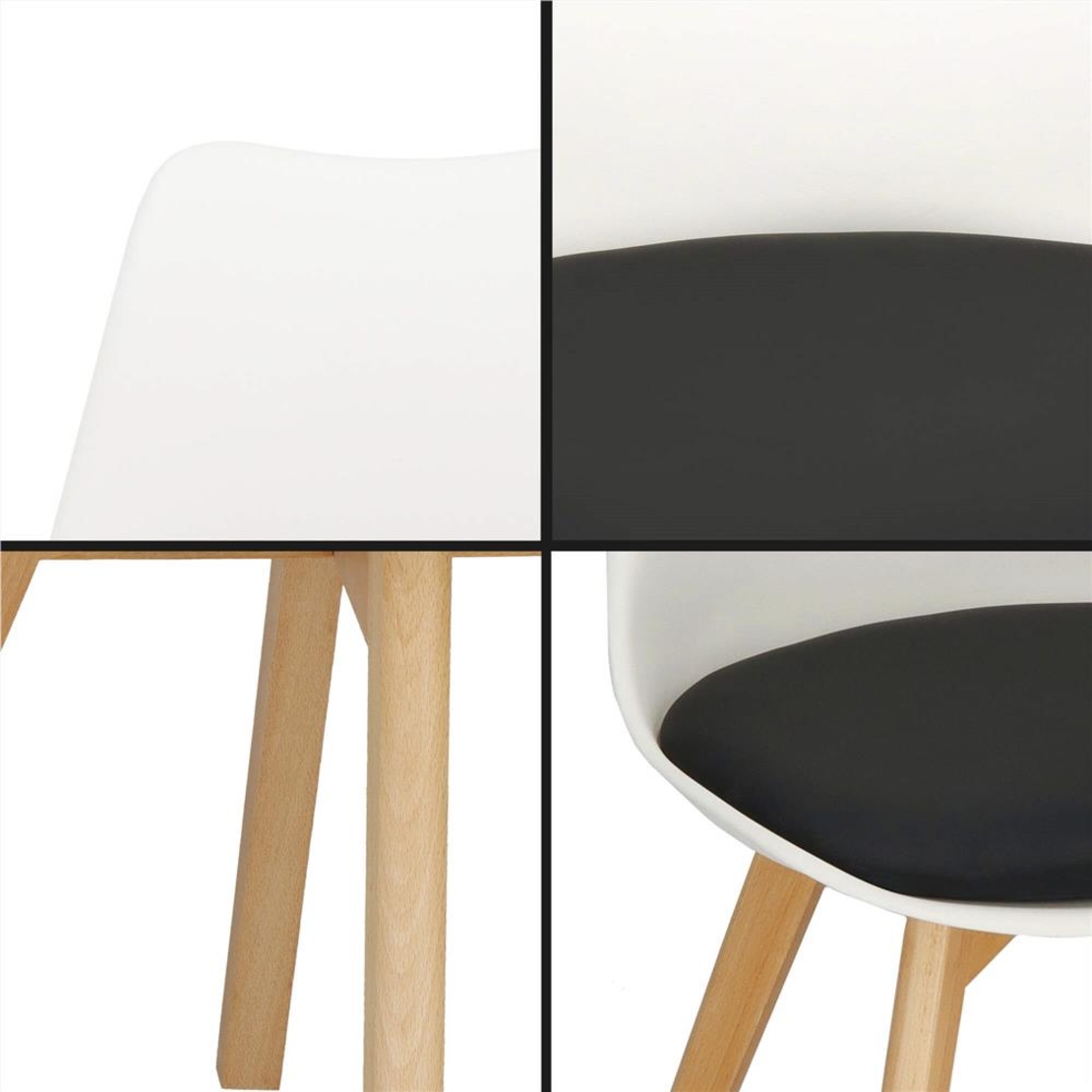 Set 4 scaune dining Verdhe pentru bucatarie cu perna tapitata cu piele ecologica, 44x82cm, alb negru