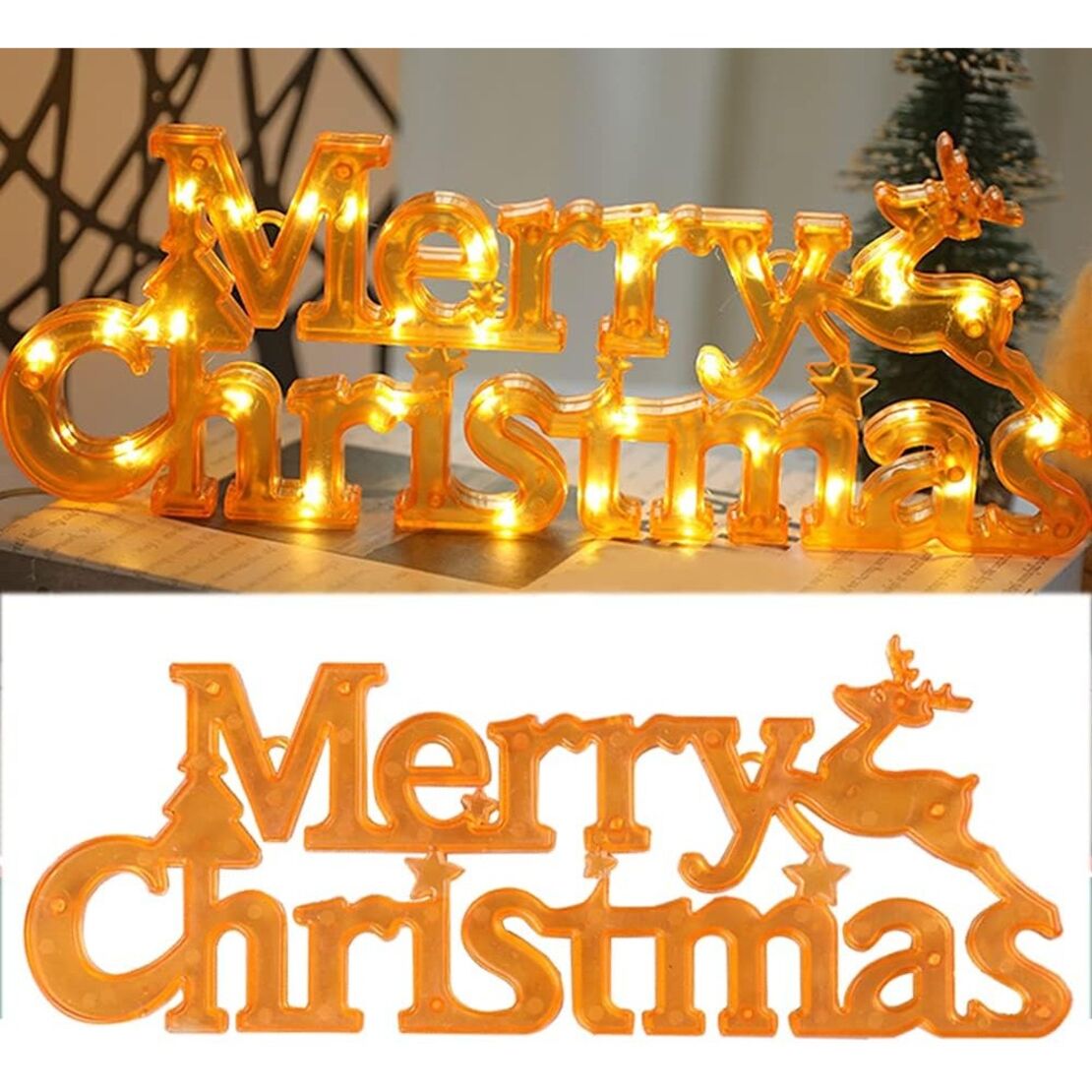 Instalatie LED de Craciun, Vafy, Litere 3D, Merry Christmas, Lumina Calda, 27.5 x 10.5 x 1.4 cm, Galben