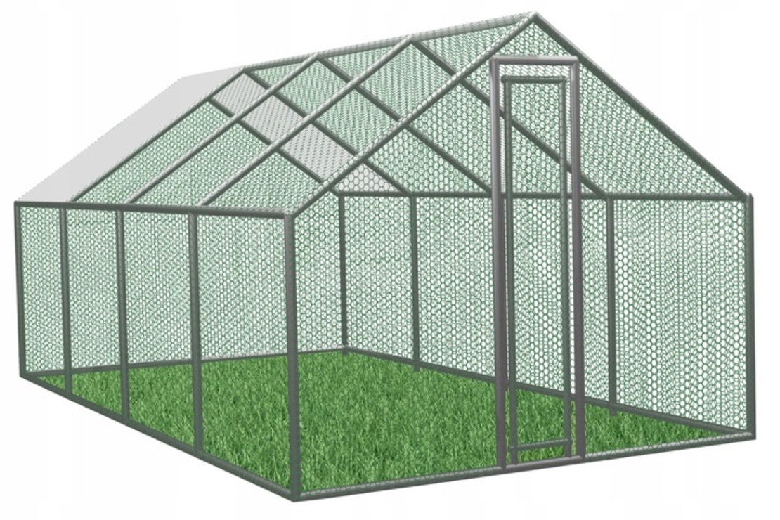Cotet tarc pentru pasari, din otel galvanizat, cu plasa, 600x300x195cm