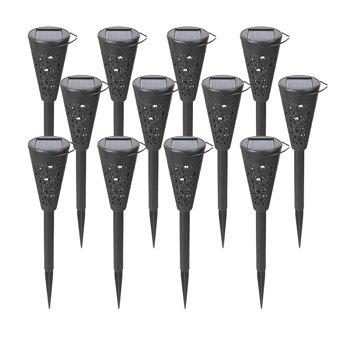 Set 12 Lampi Solare Led pentru Gradina, Flippy, Tip Torta, 36 x 6.8 cm, Buton On-Off, Lumina Alb Cald, Negru