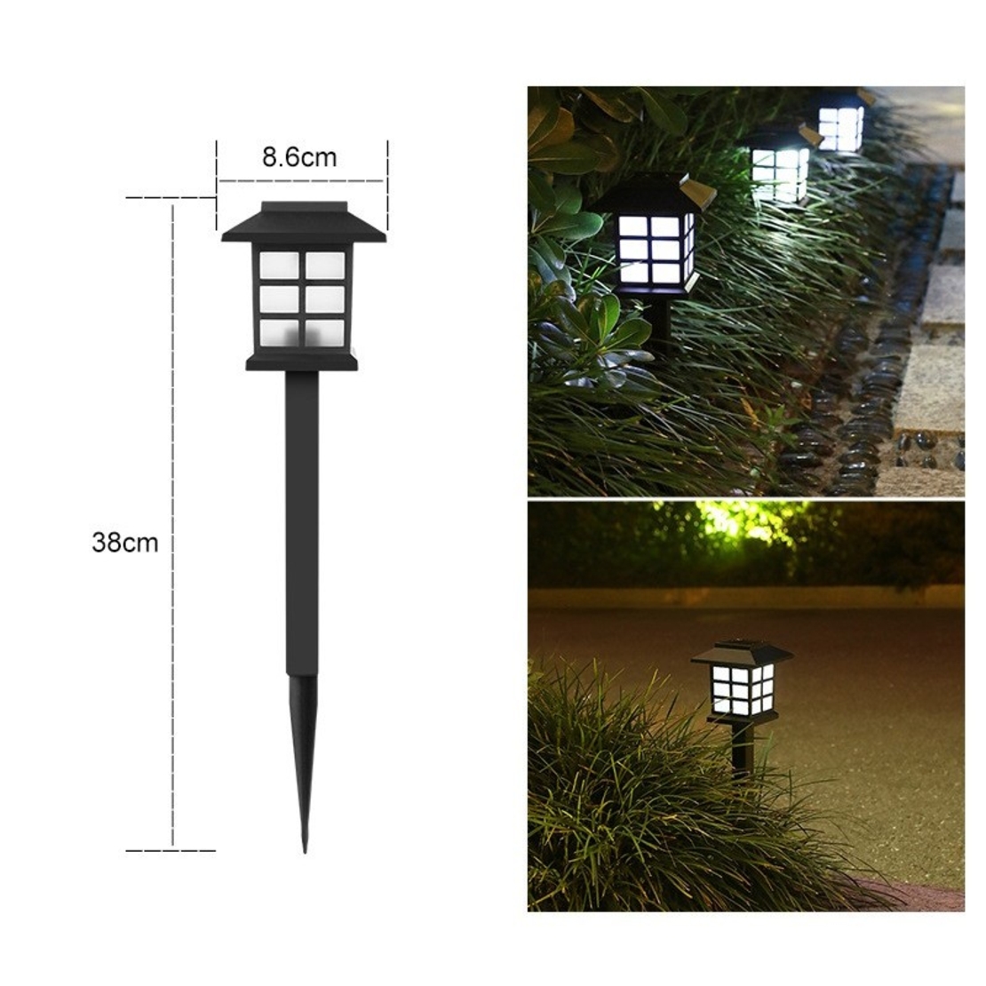 Lampa solara pentru gradina, Flippy, Set 2 Bucati, Tip Felinar la Pamant, LED Lumina Alb Rece, 38 x 8.6 x 8.6 cm, Negru