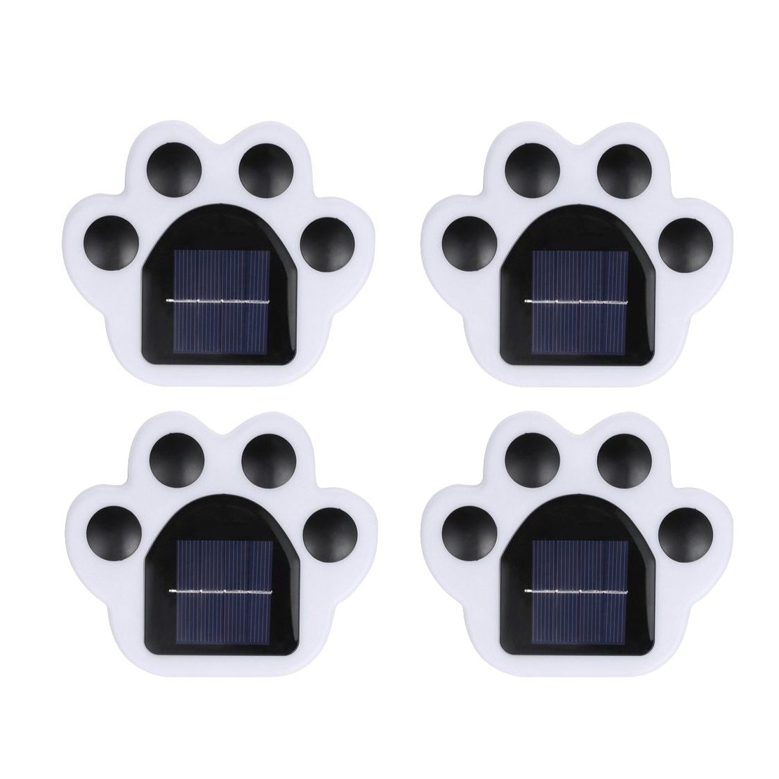 Set 4 Lampi Solare Led pentru Gradina, Flippy, Model Laba de Urs, 14 x 13 x 3 cm, Buton On-Off, Alb cald, Negru/Alb