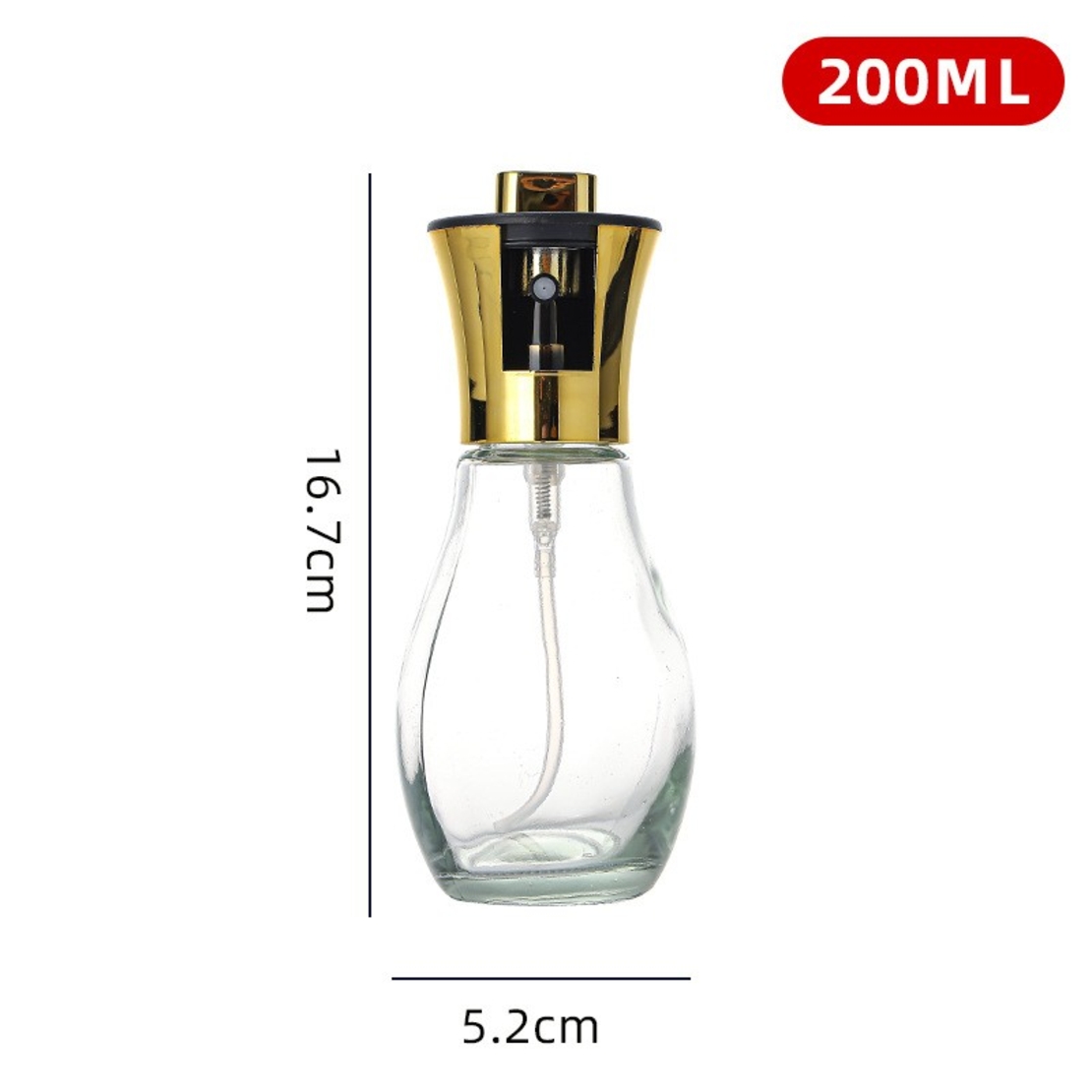 Sticla de ulei cu Pulverizator, Vafy, Sticla pentru Lichide de Bucatarie, Otet, Sos, 16.7 x 5.2 cm, Volum 200 ml, Gold