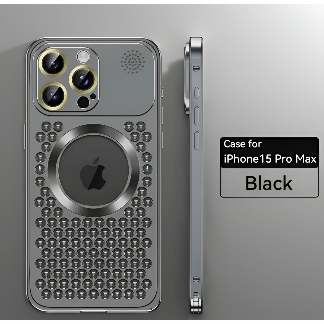 Husa MagSafe Aromaterapia Compatibila cu iPhone 15 Pro Max, Vafy, Suport Magnetic, Antisoc, Antizgariere, Protectie Camera si Supraincalzire, din Aliaj de Aluminiu, Negru