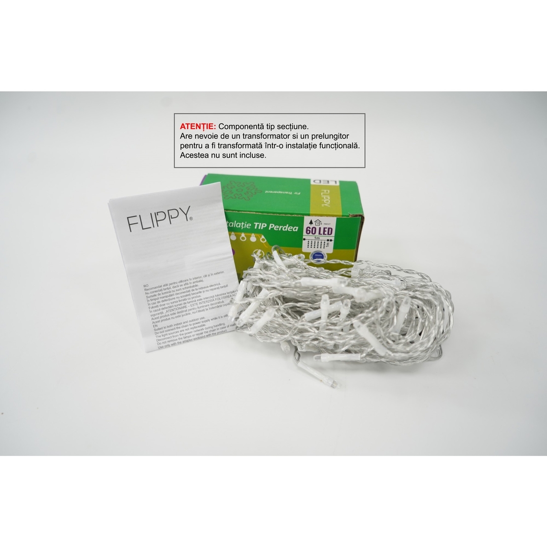 Sectiune Instalatie de Craciun Vafy Tip Perdea, cu Flash, 1 m x 1 m, 60 LED-uri, Interconectabila, Fir Transparent, Albastru