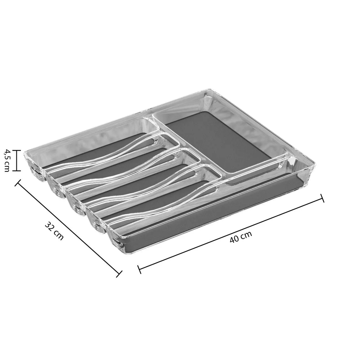 Tava organizare tacamuri 5Five Tidy Smart cu 6 compartimente, 32x40x5 cm, gri
