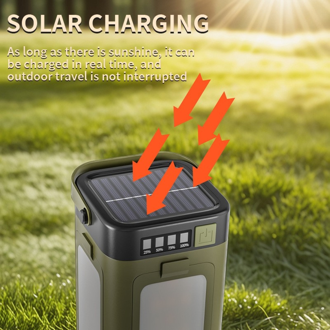 Lampa pentru Camping, Flippy, Lampa LED, Reincarcabila Solar si cablu TYPE-C, Tip Felinar 4 Laturi si Lanterna in Baza, Impermeabila, 12.5 x 7 x 7 cm, Verde