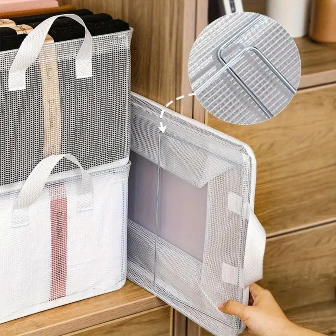 Cutie de Depozitare Tip Cos, Flippy, Material Textil Transparent, Pliabila, 47x28x20 cm, 35 l, Cadru Metalic, cu Manere, Alb