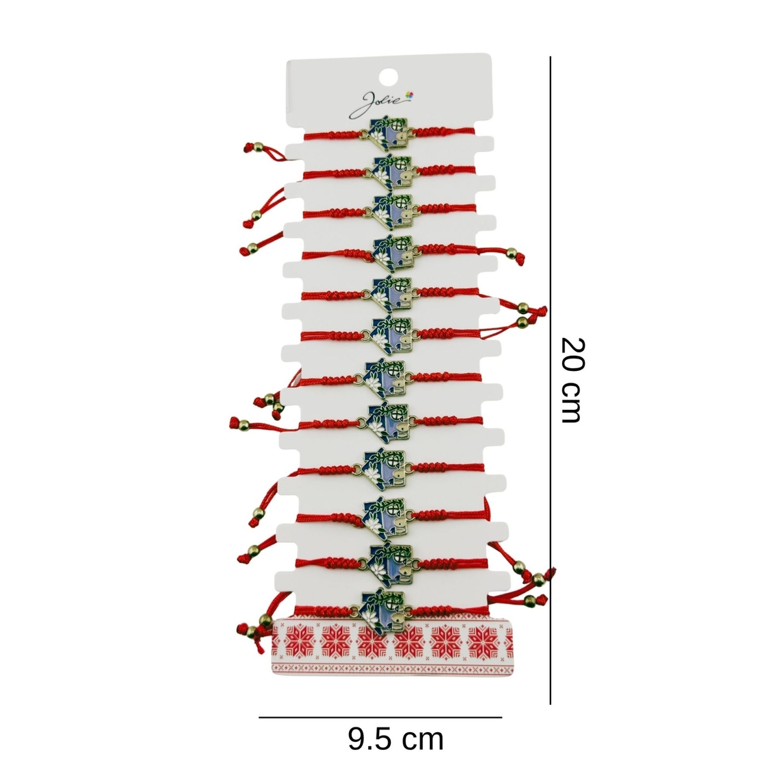 Bratara Martisor pentru Dama, Jolie, Model Casuta, Set 12 bucati, Pandativ Auriu din Inox cu Snur Rosu Ajustabil