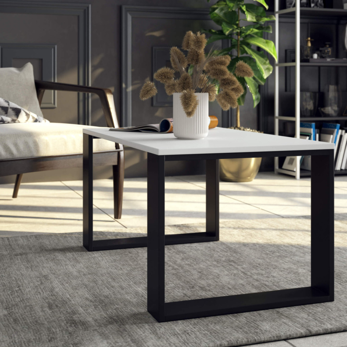 Masuta cafea NOX cu raft inferior, PAL laminat, 92x53x45 cm, alb si negru