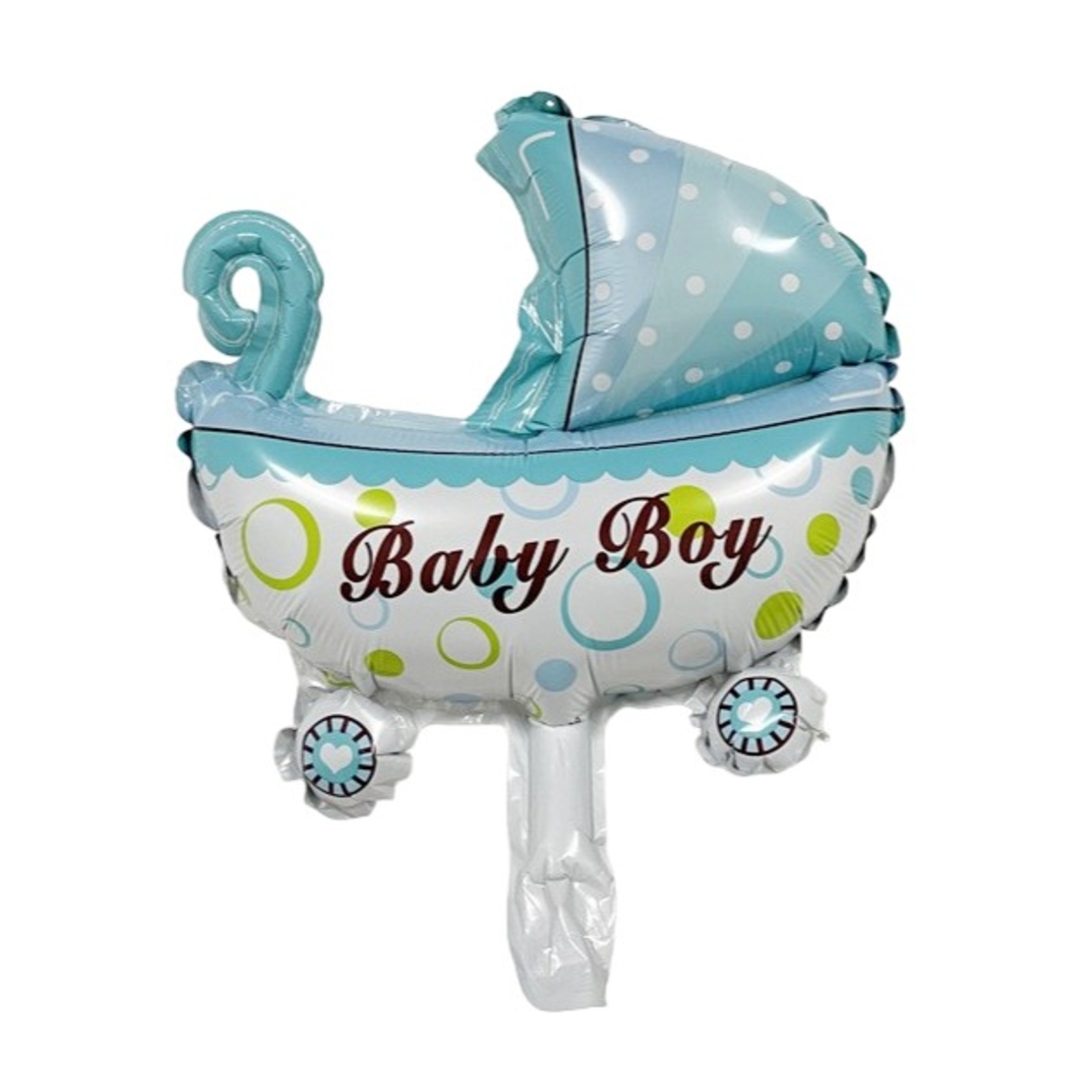 Balon din Folie Metalizata, Vafy, Mini Figurina, Model Carucior Bebelus, Tematica Gender Reveal, 39x29 cm, Ambalaj Individual, Pai Inclus, Umflare cu Aer sau Heliu, Albastru
