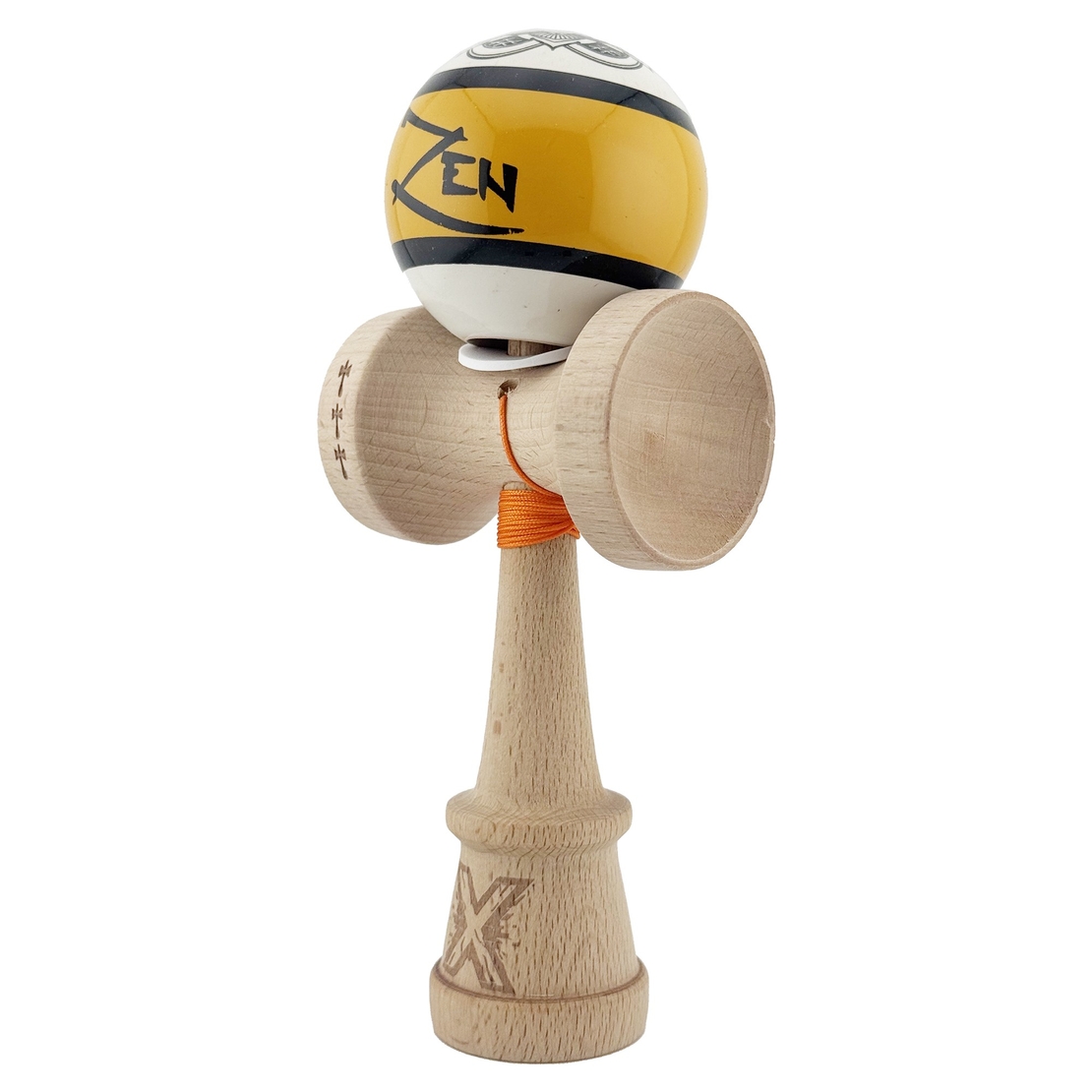 Kendama X Zen Series Originala, Profesionala, Flippy, Cupe Mari KING SIZE V3, Super Sticky, Gaura in Baza, Rulment Metalic, din lemn 18 cm, Ata 62/65 cm, Auriu