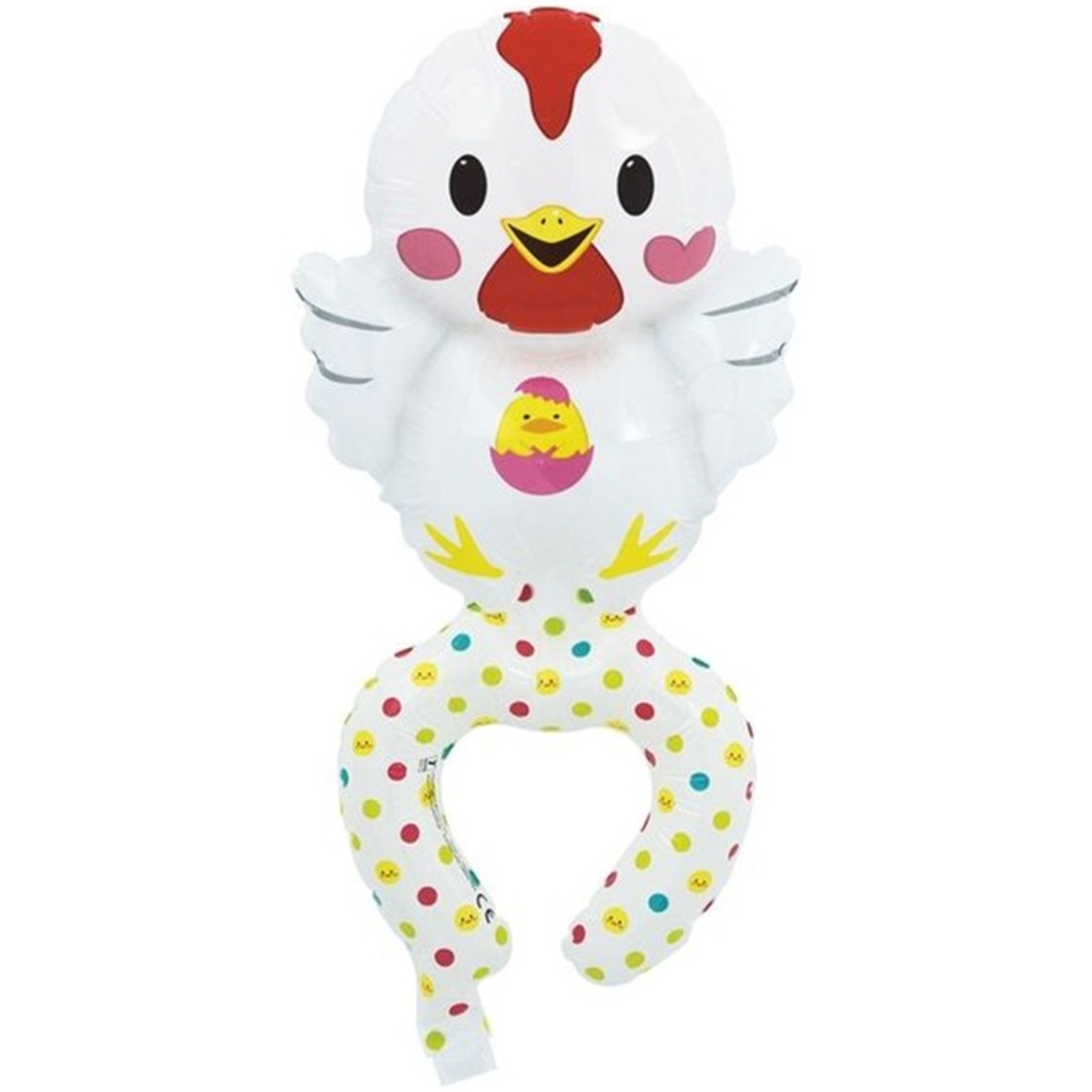 Balon din Folie Metalizata, Vafy, Figurine Animalute, Tip Bratara, Model Gaina, Ambalaj Individual, Pai Inclus, Umflare cu Aer sau Heliu, Alb