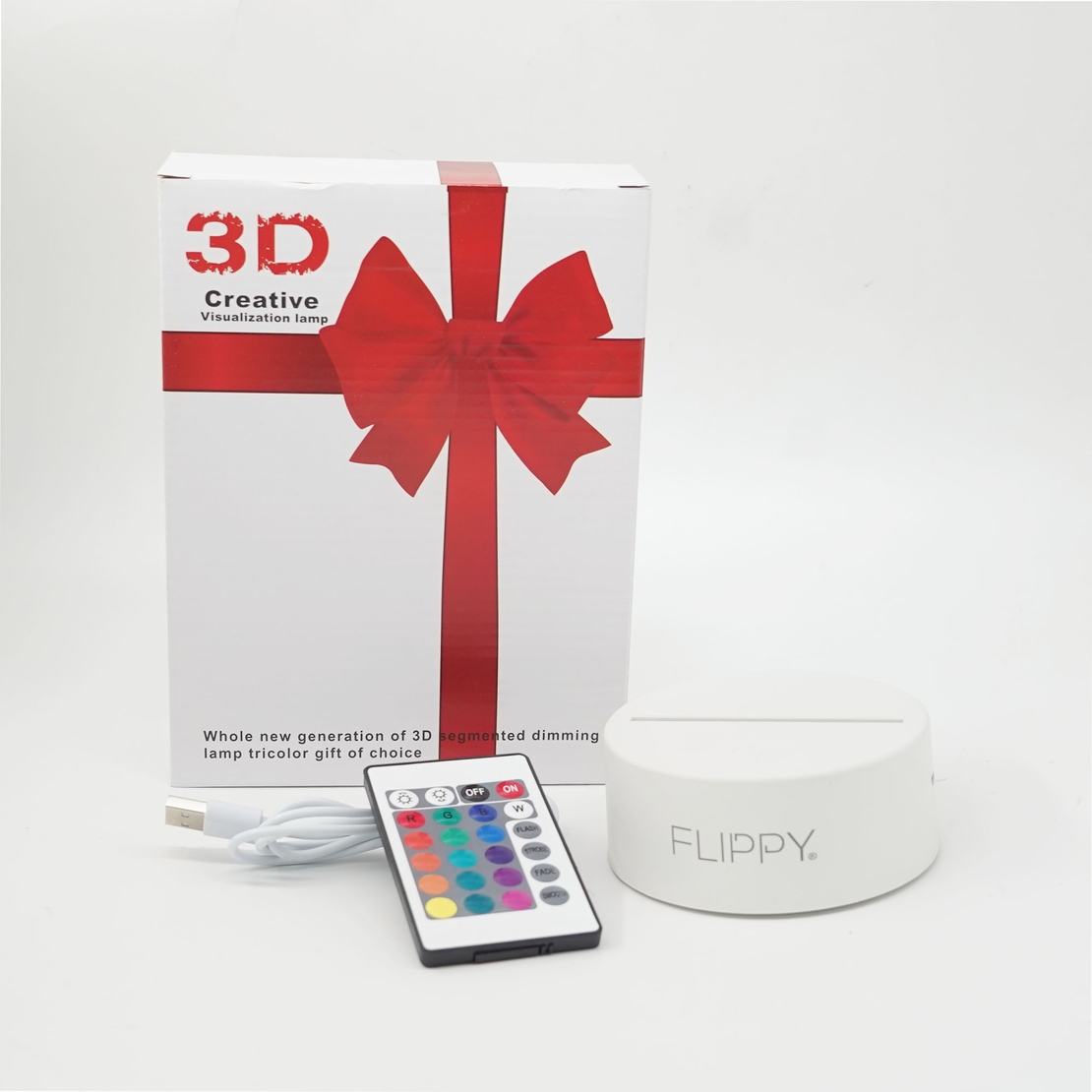 Lampa LED decorativa, Flippy, 3D, Ursulet, cu telecomanda, doua moduri de alimentare USB si baterii, 20 cm inaltime, din material acril si lumina multicolora, alb