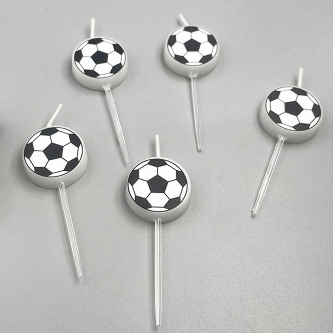 Set 5 Lumanari de Tort, Flippy, Model Mingi de Fotbal, 3.5 cm, din Ceara, Alb/Negru