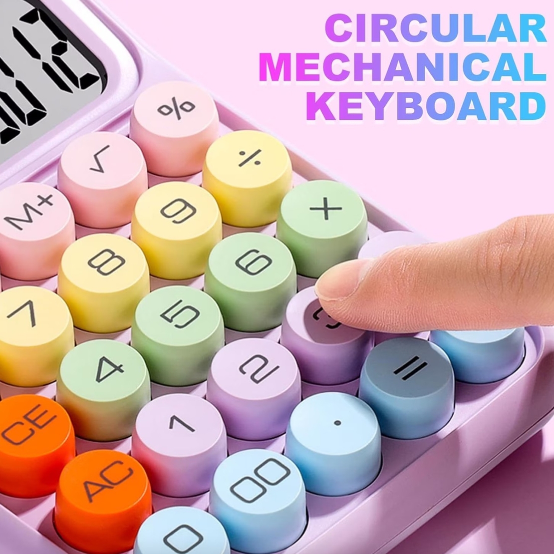 Calculator Electronic pentru Copii, Vafy, Calculator Dragut pentru Scoala Primara, Ecran mare 12 digits si Tastatura Mecania, 16 x 11 x 2 cm, Roz
