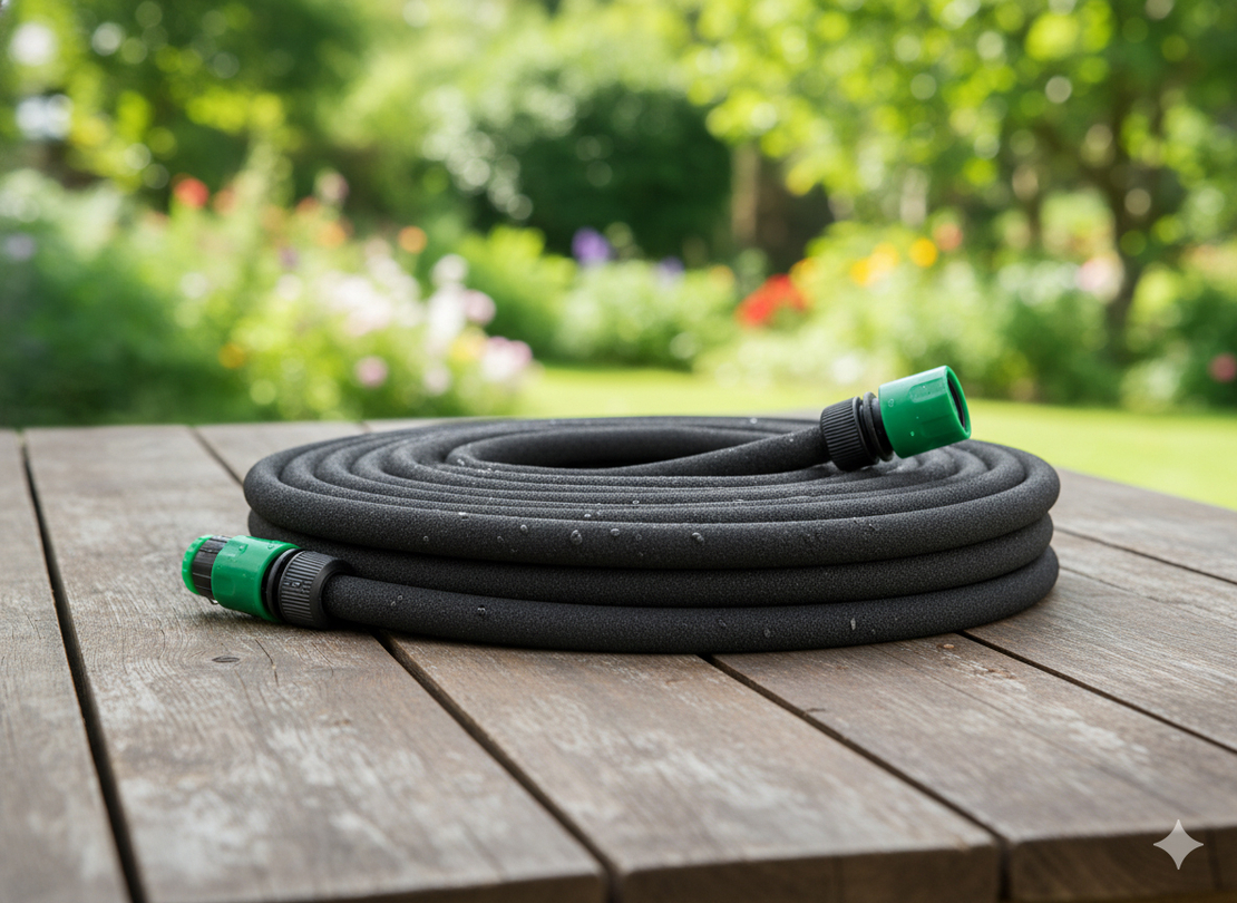 Furtun irigare prin picurare pentru gradina, cauciuc flexibil, 30 m, diametru 12,5 mm, negru
