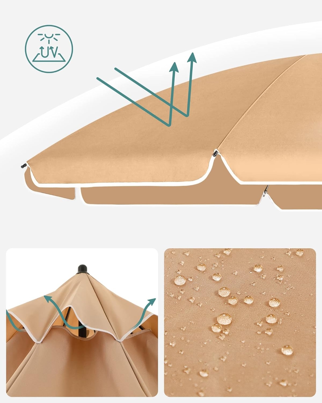 SONGMICS Umbrela terasa gradina sau plaja, cu inclinare, husa, diametru 160cm, taupe
