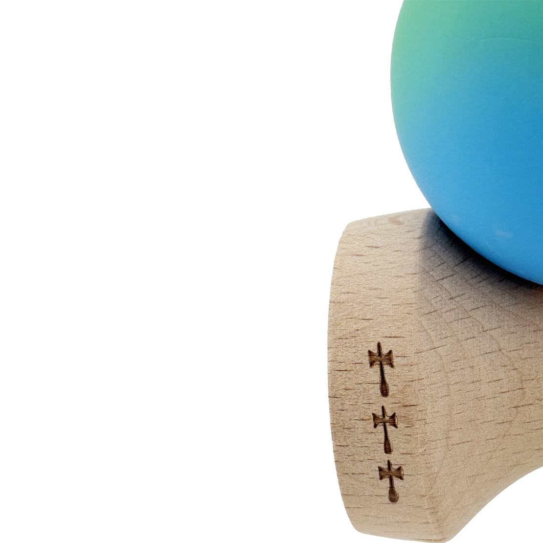 Kendama X Originala, Profesionala, Flippy, Cupe Mari KING SIZE V3, Rubber Grip, Gaura in Baza, Rulment Metalic, din lemn 18 cm, Ata 62/65 cm, Gradient Verde/Albastru