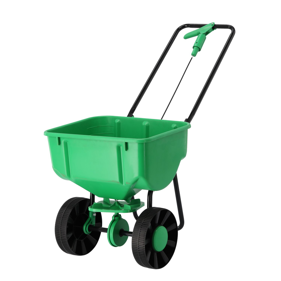 Distribuitor manual pentru seminte, ingrasamant sau sare, rezervor 27 L, roti mari, cadru metalic, 100x48x69 cm