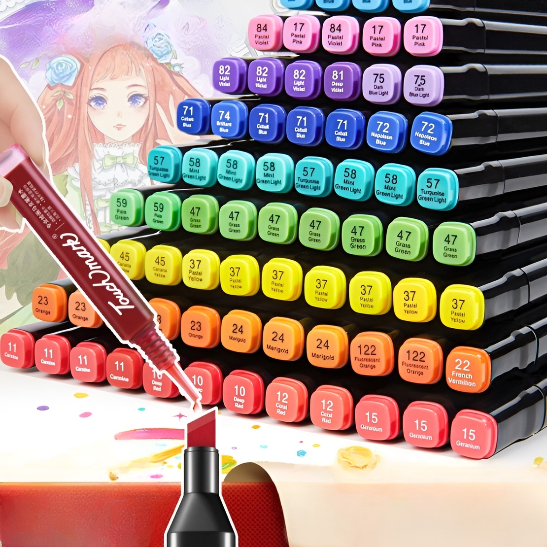 Set Cutie 60 Markere, Flippy, cu Alcool, Artist Markers, Cutie Plastic cu Maner, Multicolor