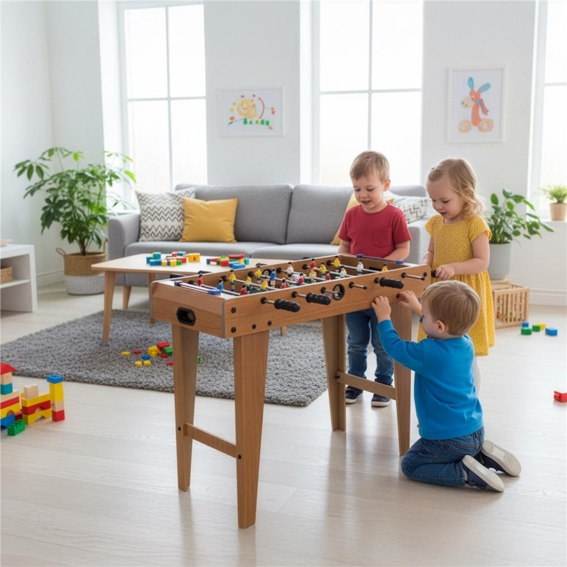 Masa de fotbal pentru copii, cu 6 manere, 18 jucatori, structura si picioare MDF, tabela scor, 69x35x62 cm