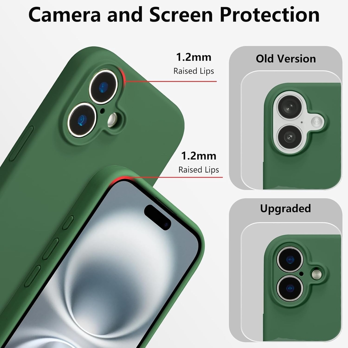 Husa de Protectie, Vafy, pentru iPhone 16 Plus, Liquid Silicone, cu Microfibra pe Interior, Protectie Antisoc, Compatibil Incarcare Wireless, Verde