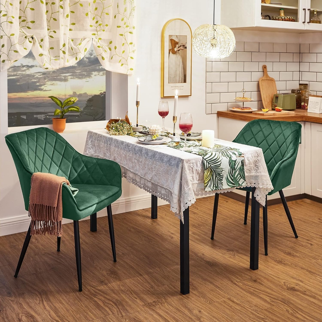 SONGMICS Scaun living tapitat din catifea cu cotiere, sarcina 110 kg, 63x60x85 cm, verde