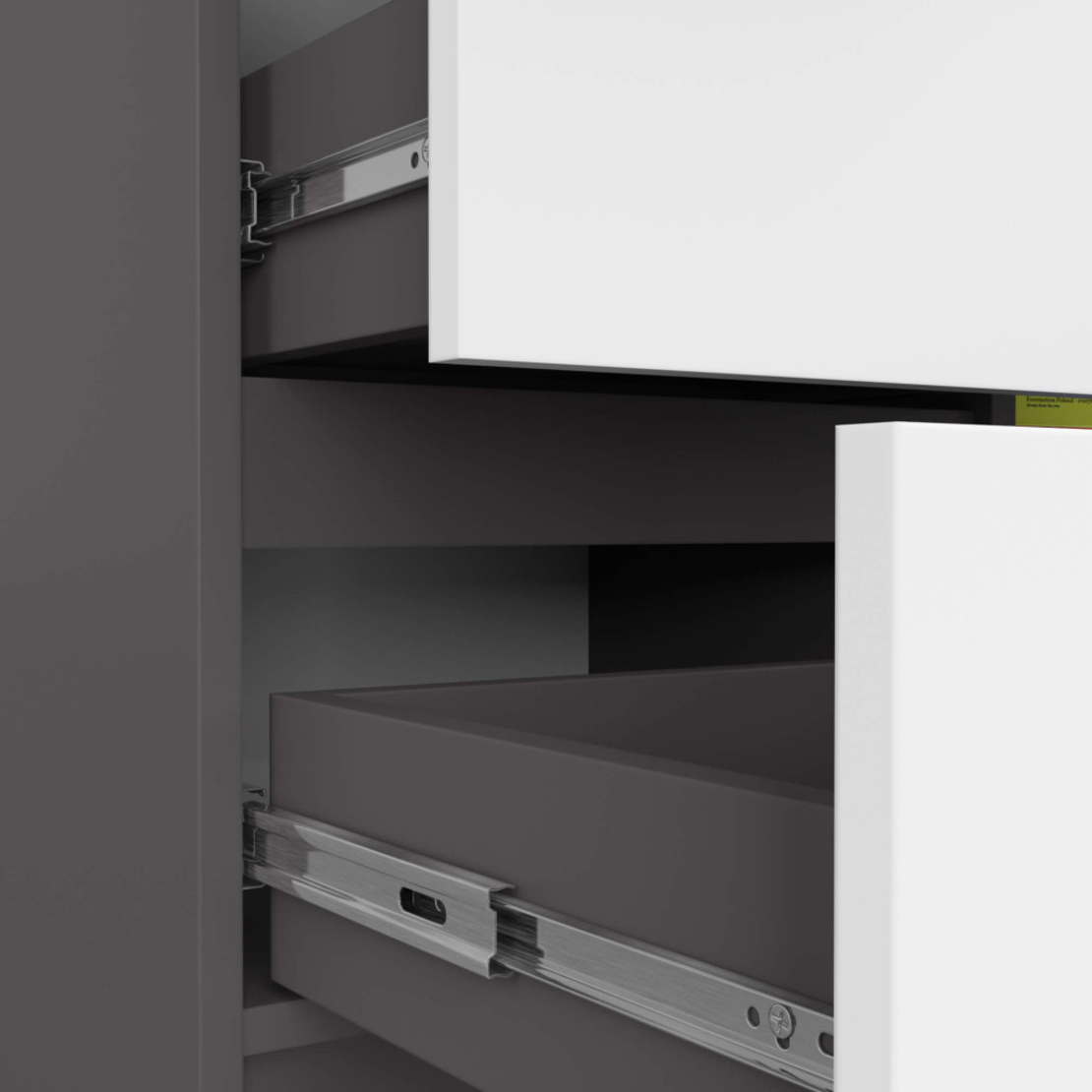 Comoda JERRY cu 3 sertare si dulap cu rafturi, PAL laminat, 80x35x77 cm, gri grafit si alb