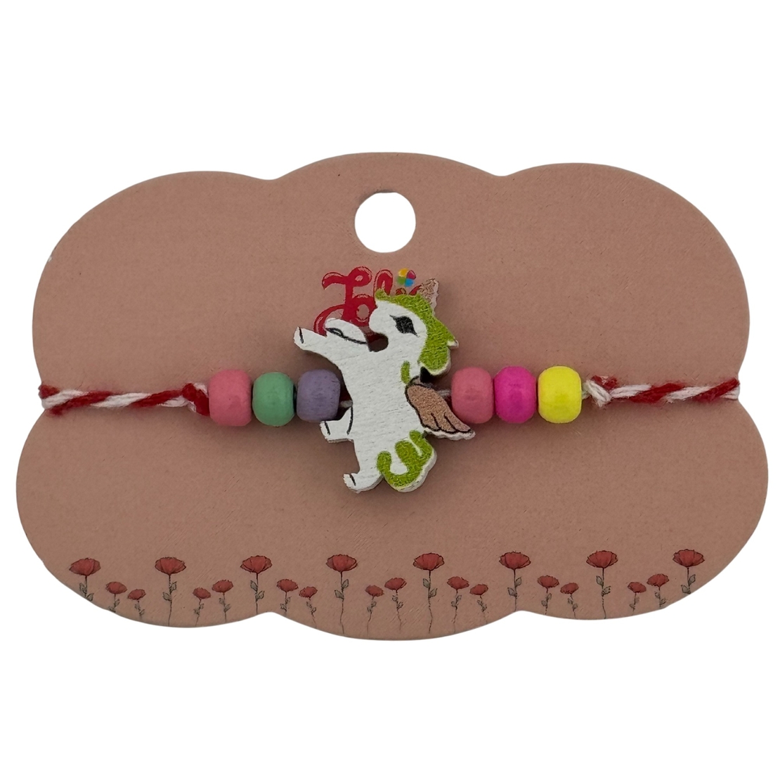 Martisor Bratara Multicolora pentru Copii, Jolie, din Lemn si Textil, Model Unicorn