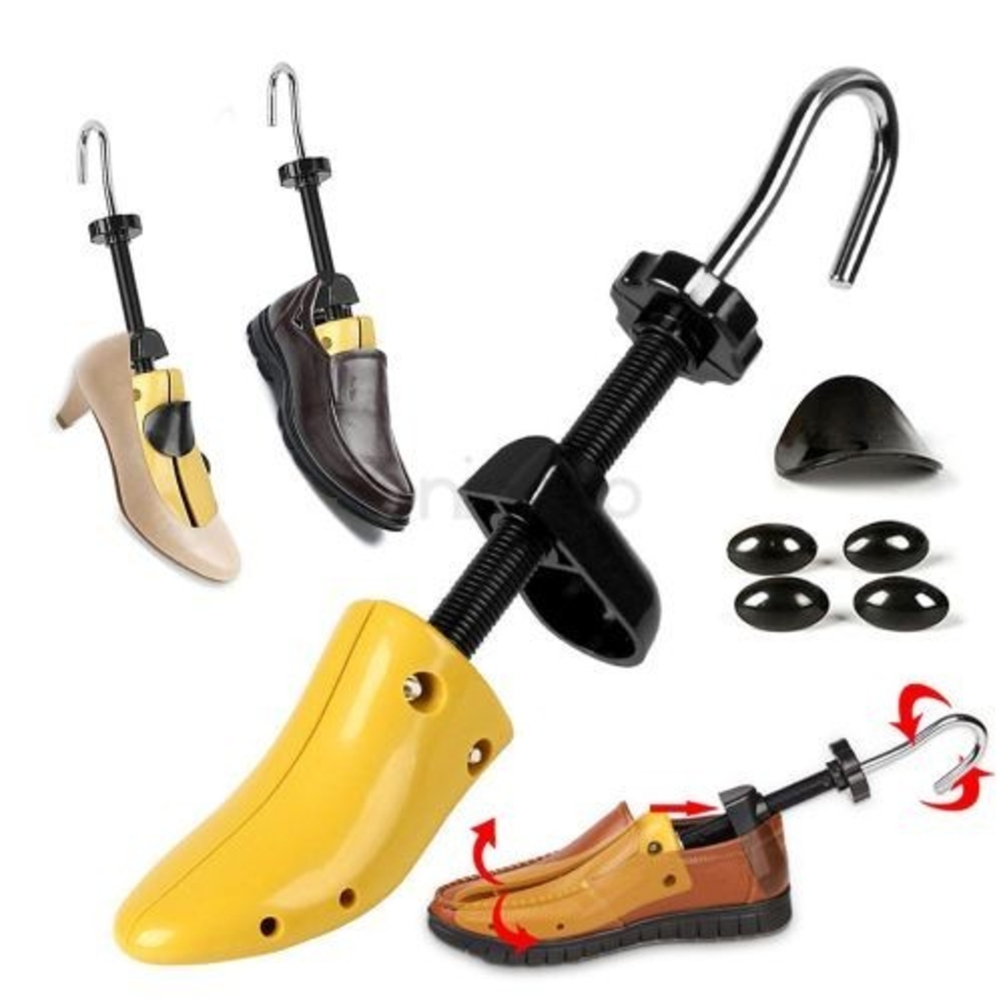 Set 2 Sanuri/Calapoade Reglabilile, Flippy, pentru Alungit si Largit Pantofi, Geanta si Incaltator Incluse, Universale, Unisex, din ABS Premium, Arc, Marime 30 - 36, Galben