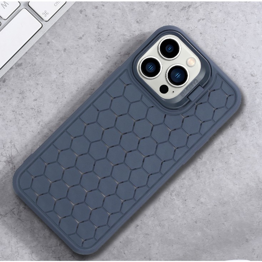 Husa de Protectie TPU, Vafy, pentru Apple iPhone 14 Pro Max, 3D Cube, cu Inel, Protectie Camera, Antisoc, Antizgariere, Antialunecare, Acoperire Completa, Albastru