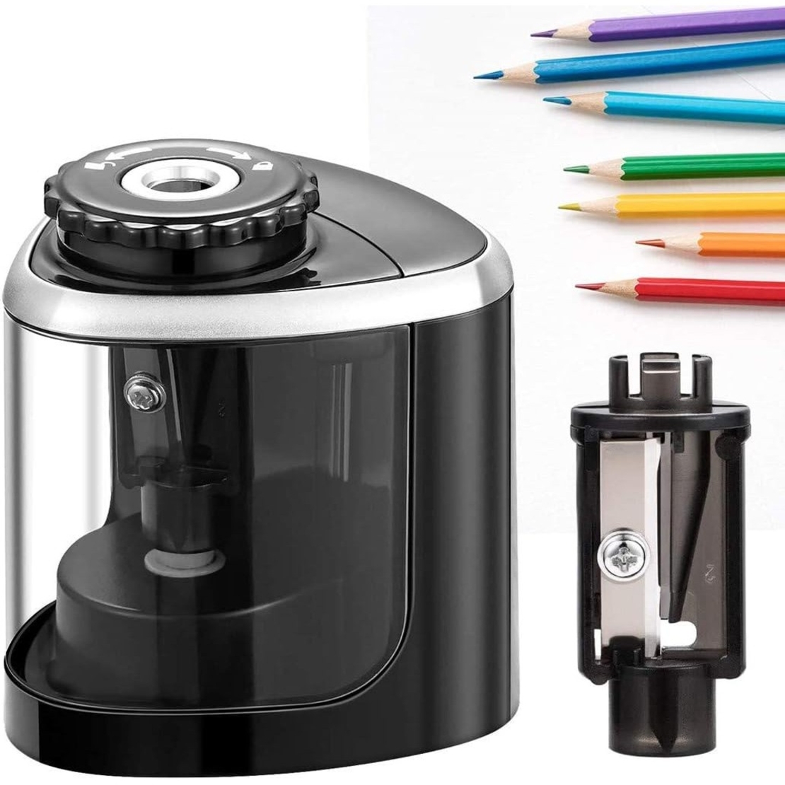 Ascutitoare Electrica Semi-Automata, Flippy, din Plastic, Baterii 2 x AA (neincluse), 6.5 x 6.5 x 7.5 cm, Negru