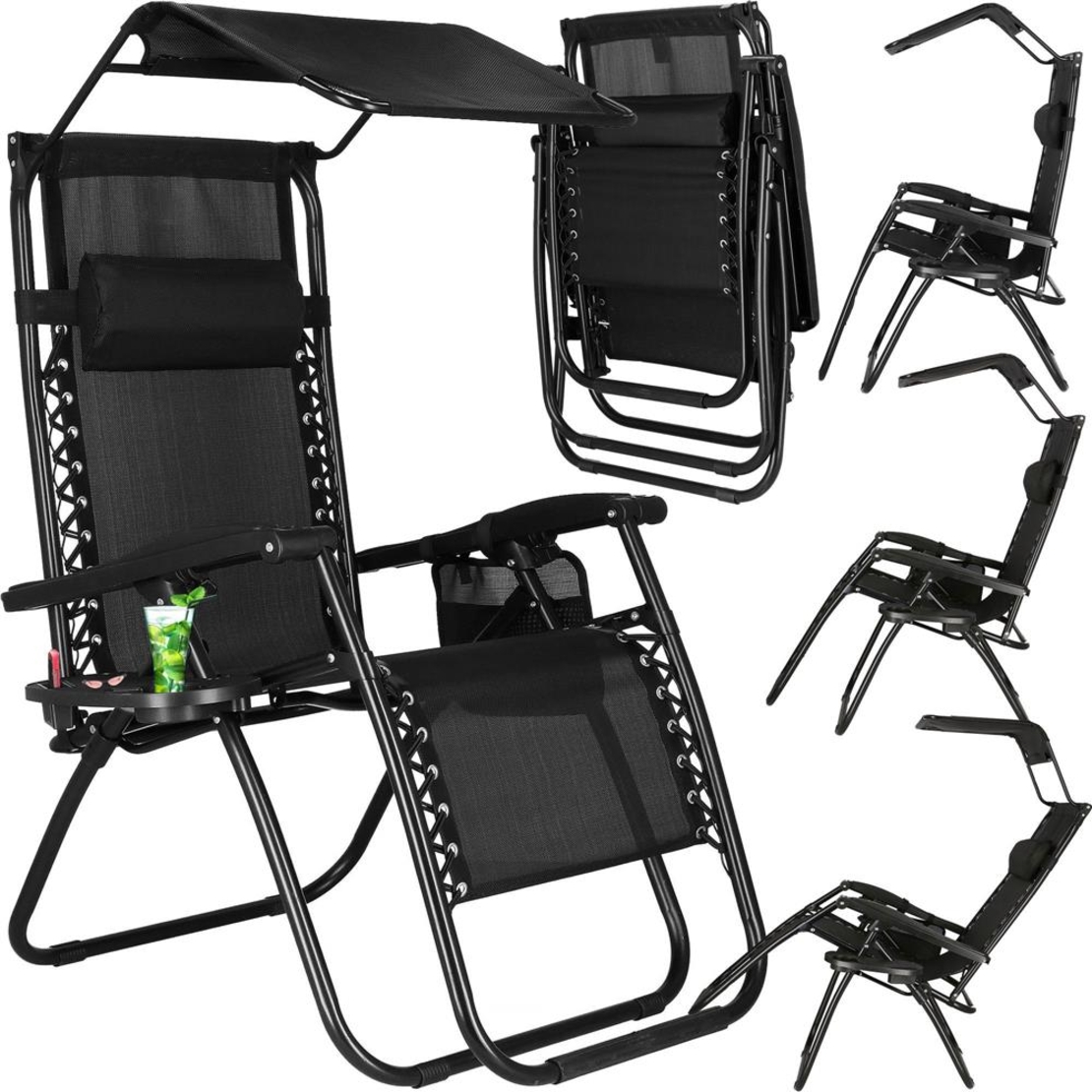 Sezlong pliabil SERSIMO GC3, Relax Zero Gravity cu parasolar, 175cm, negru