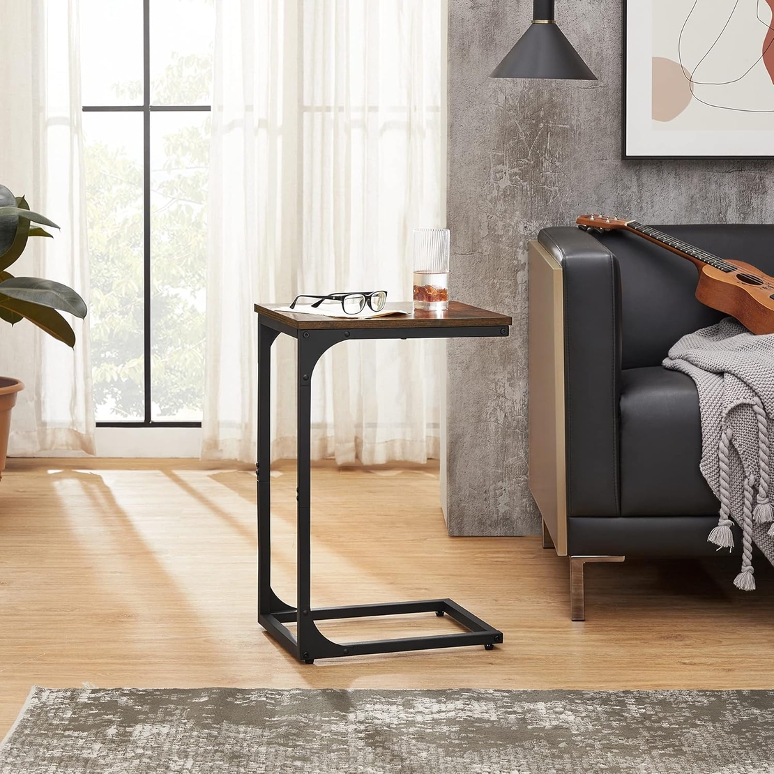 VASAGLE Masuta laterala C-shape pentru canapea sau pat, blat din PAL, cadru metalic, stil industrial, 40x30x62 cm, maro rustic