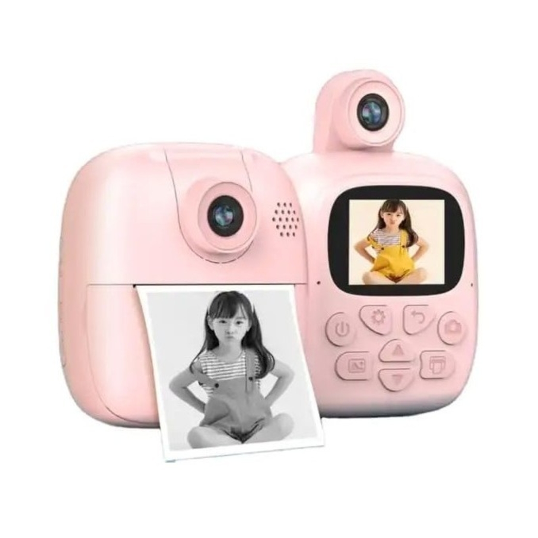 Camera Instantanee pentru Copii, Flippy, Camera Frontala + Selfie, cu Functie de Printare, Cablu USB-C, Bluetooth, Compatibil iOS/Android, Imprimare APP, Model Bunny, Roz
