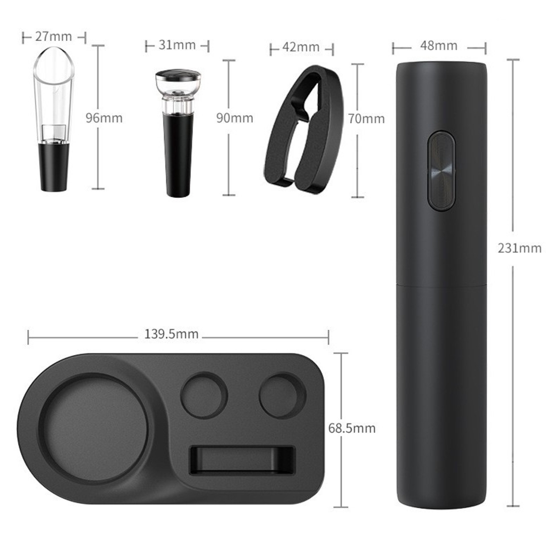 Set Tirbuson Electric din 5 piese, Flippy, Deschizator Electric, cu Baterii, Multifunctional, 23x14cm, Negru