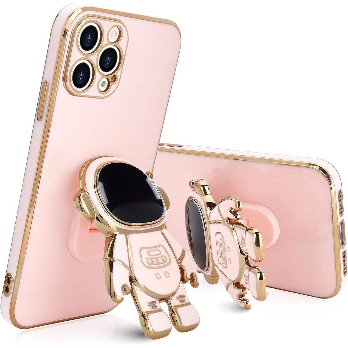 Husa de Protectie TPU 2in1, Vafy, pentru Apple iPhone 15 Pro Max, Astronaut cu Suport, Antisoc, Rezistenta la Impact, Protectie Camera, Roz
