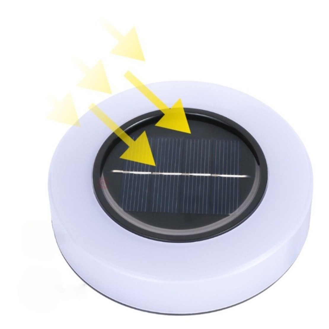 Set 4 Lampi Solare Led pentru Gradina, Flippy, Model Cerc, 10.5 x 2.4 cm, Buton On-Off, Alb Rece, Negru/Alb