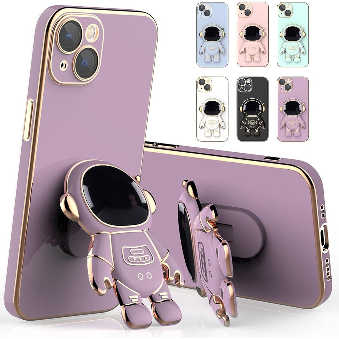 Husa de Protectie TPU 2in1, Vafy, pentru Apple iPhone 14 Plus, Astronaut cu Suport, Antisoc, Rezistenta la Impact, Protectie Camera, Mov