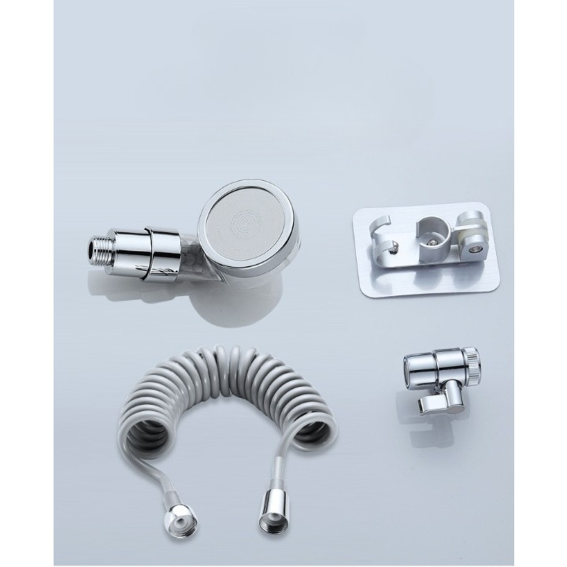 Set Extensie de Dus, Flippy, pentru Baterie Baie sau Bucatarie, 4 Piese, Filtru de Ioni Negativi, Furtun Flexibil de 1.5 Metri, Argintiu