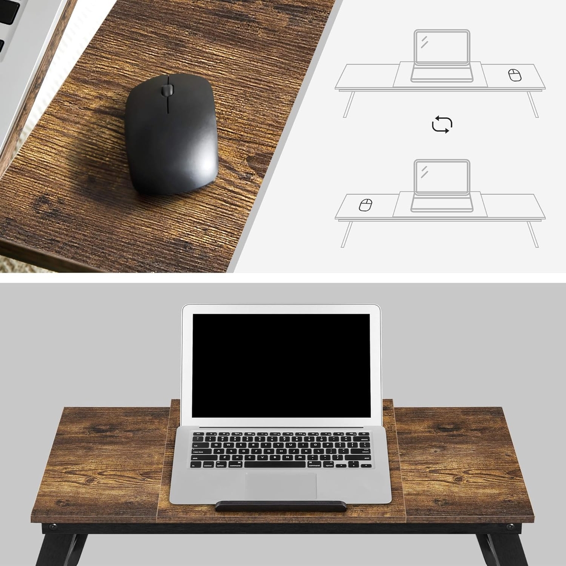 SONGMICS Masa de pat pentru laptop, plabila si reglabila, 71x35x23 cm, maro