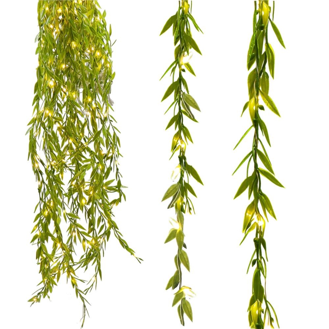 Ghirlanda luminoasa tip perdea de frunze artificiale, 285x105cm, 200 LED-uri, alb cald