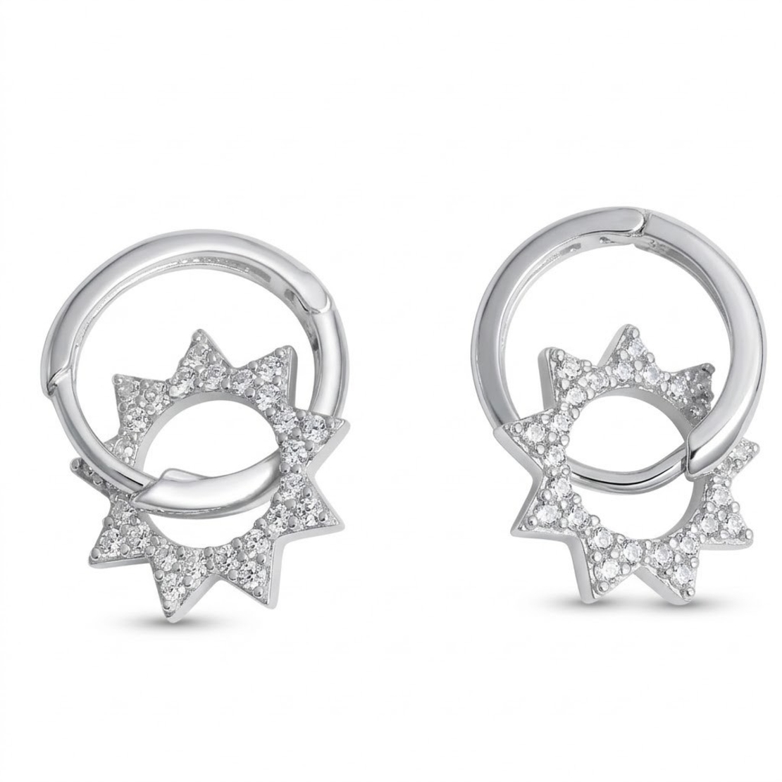 Cercei din Argint 925, Jolie Silver, pentru Dama, Model Soare cu Cristale, 2.55 g, Design Elegant si Romantic, Argintiu