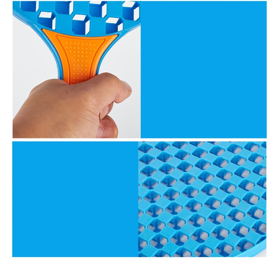 Set Badminton pentru Copii, Flippy, 2 Palete, 3 Mingi, Pentru Joaca si Antrenament, Albastru Portocaliu
