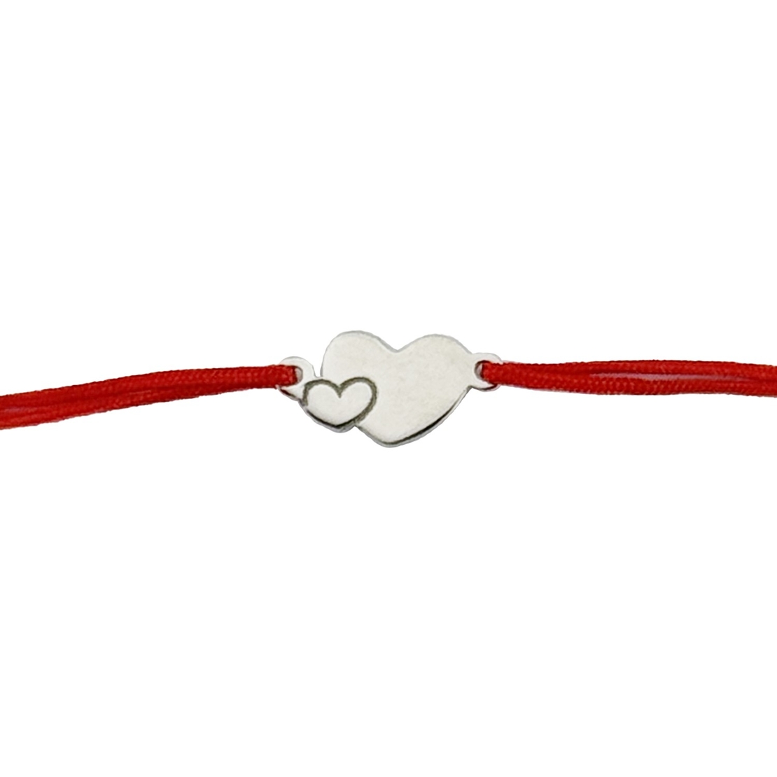 Martisor Bratara Argint 925, Jolie, Model Inima Mare Mica, Martisor de 1 Martie, cu Snur Rosu, Argintiu