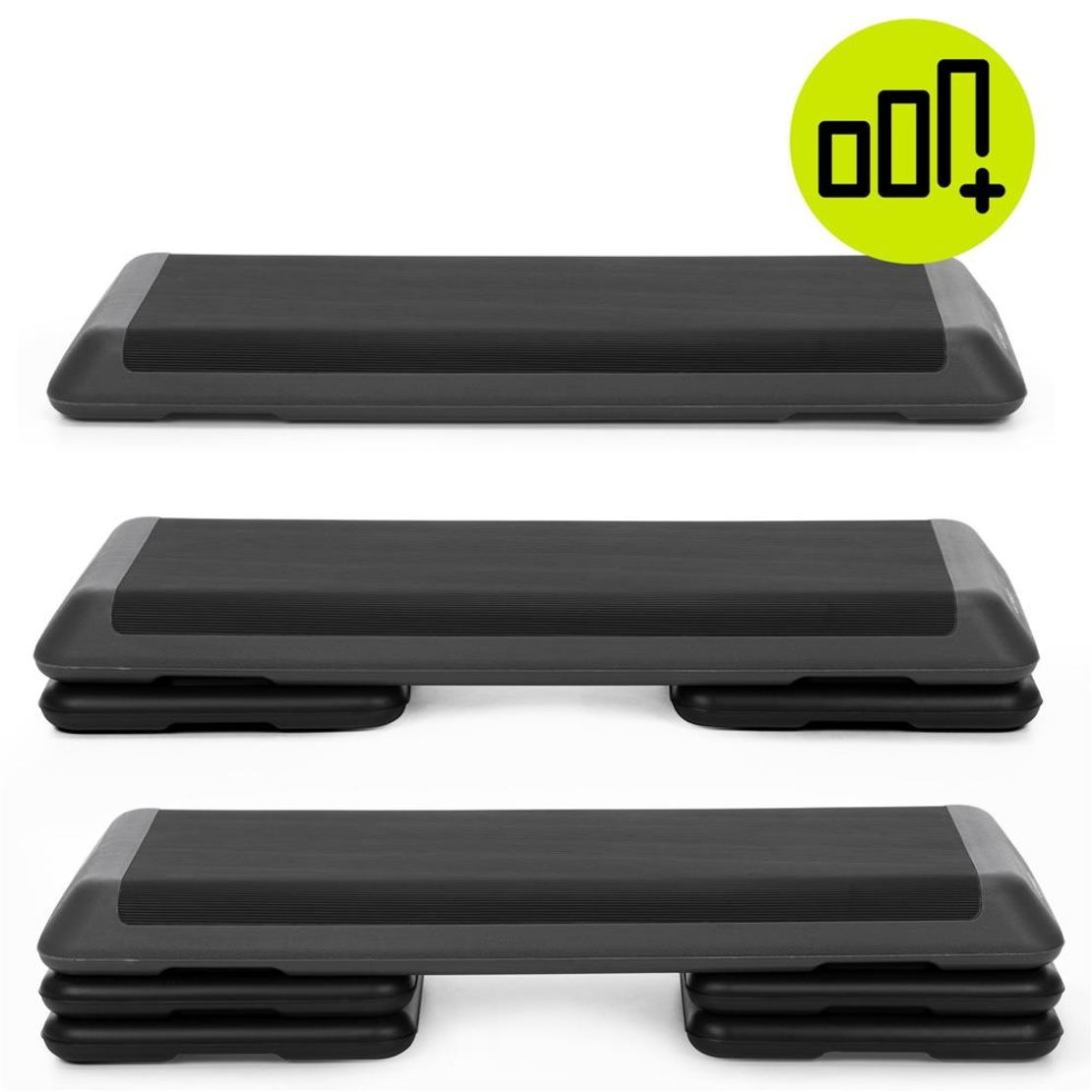 Stepper aerobic fitness profesional, reglabil 3 niveluri, PP, maxim 350 kg, 108x29x20 cm, negru gri
